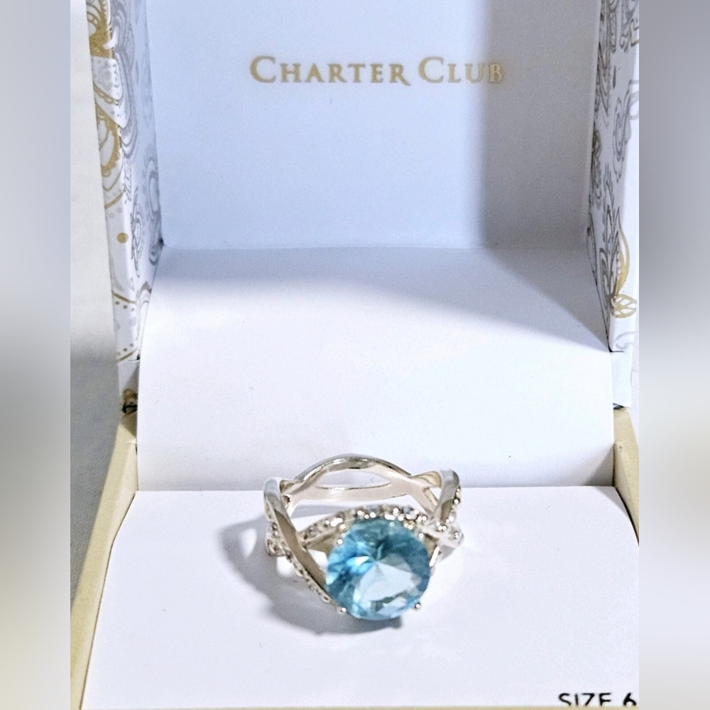Charter Club Silver Ring with Blue Gemstone Size 6